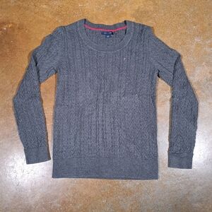 Tommy Hilfiger Gray Cable Knit Classic Sweater Sz M Crew Neck 100% Cotton